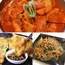 デリッシュモールにある韓国料理コッキルのセット商品：プデチゲ、ニラチヂミ、チャプチェの写真